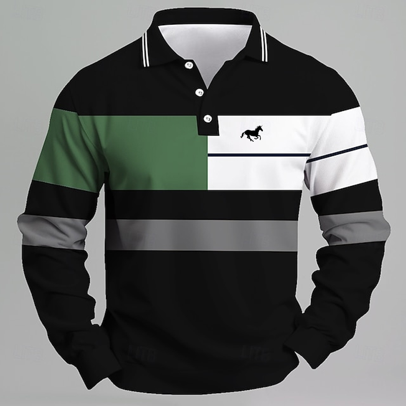 Golf Equipment Wholesale - Men's Striped Printed Unicorn Logo Polo